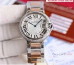 Copy Cartier Balloon Blue 2-Tone Rose Gold Strap Diamond Bezel White Dial Watch